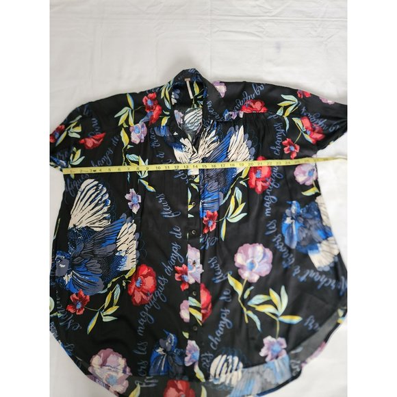 Free People Women's Black/Multi Floral Silky Nights Oversized Blouse Size XS/TP - Picture 10 of 12